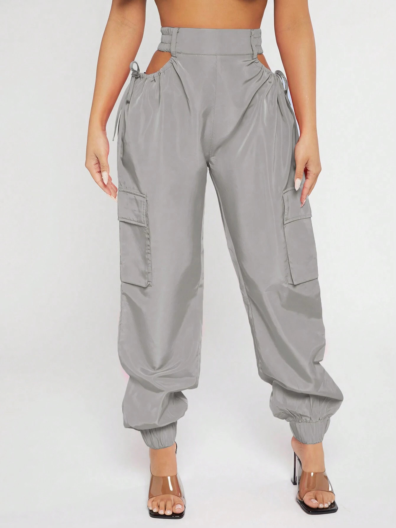 SHEIN SXY Cut Out Waist Flap Pocket Side Cargo Pants | SHEIN