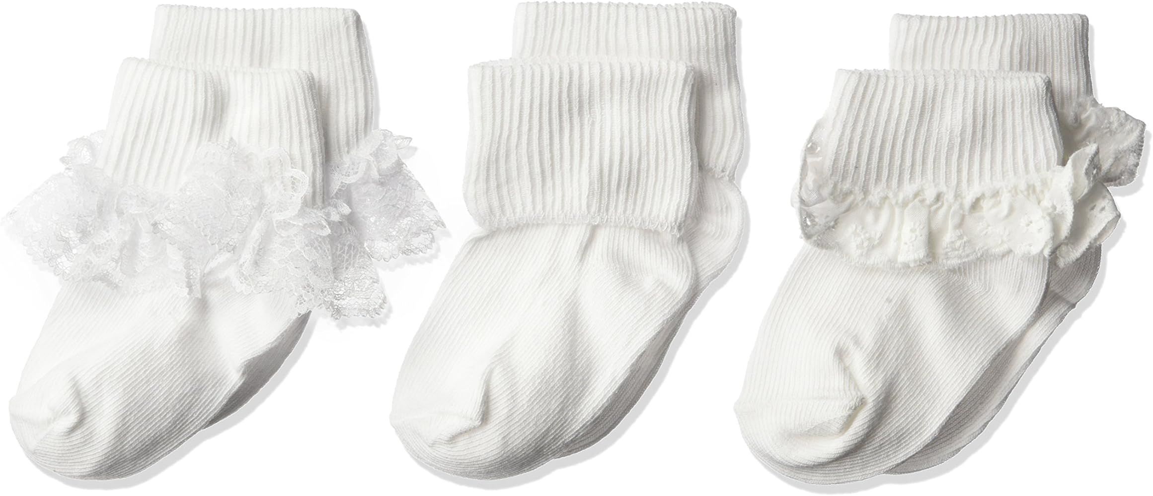 Jefferies Socks Girls' Eyelet Turn Cuff/Fancy Lace Baby Socks 3 Pack | Amazon (US)