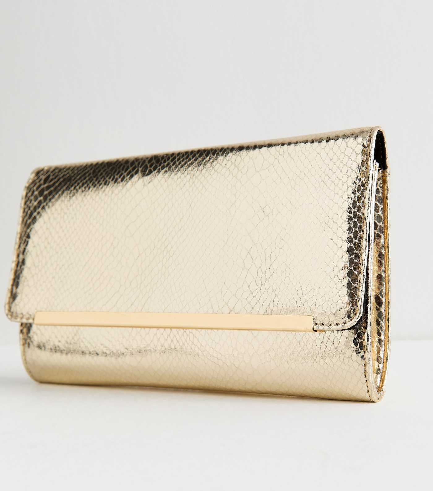 Gold Metallic Bar Snakeskin Texture Clutch | New Look | New Look (UK)