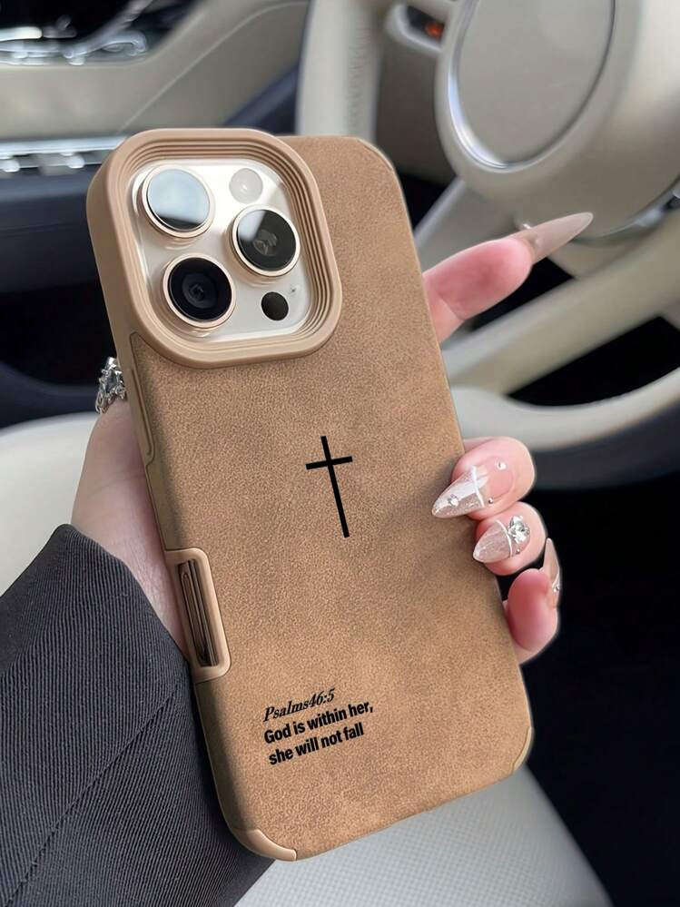 Retro Velvet Texture Cross Bible Verse Phone Case, Minimalist Religious Style Cross Christian Cool Phone Case, Christian Gift For Girlfriend/Boyfriend, Compatible With IPhone 17/IPhone Air /17 Pro/17 Pro Max | SHEIN