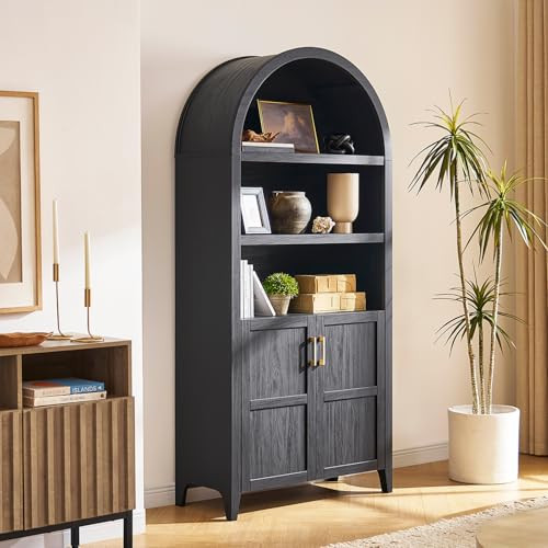 mopio Lauren 77.4" Tall Arched Cabinet, 5-Tier Arched Bookcase with Doors and Shelves, Mini Arch Bookshelf with Storage, for Living Room and Kitchen Pantry (Black) (Black Accent, 77.4" H) | Amazon (CA)