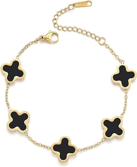 TICVRSS 18K Gold Plated Clover Lucky Bracelet for Women White/Black/Red/Green Bracelets Cute Link... | Amazon (US)
