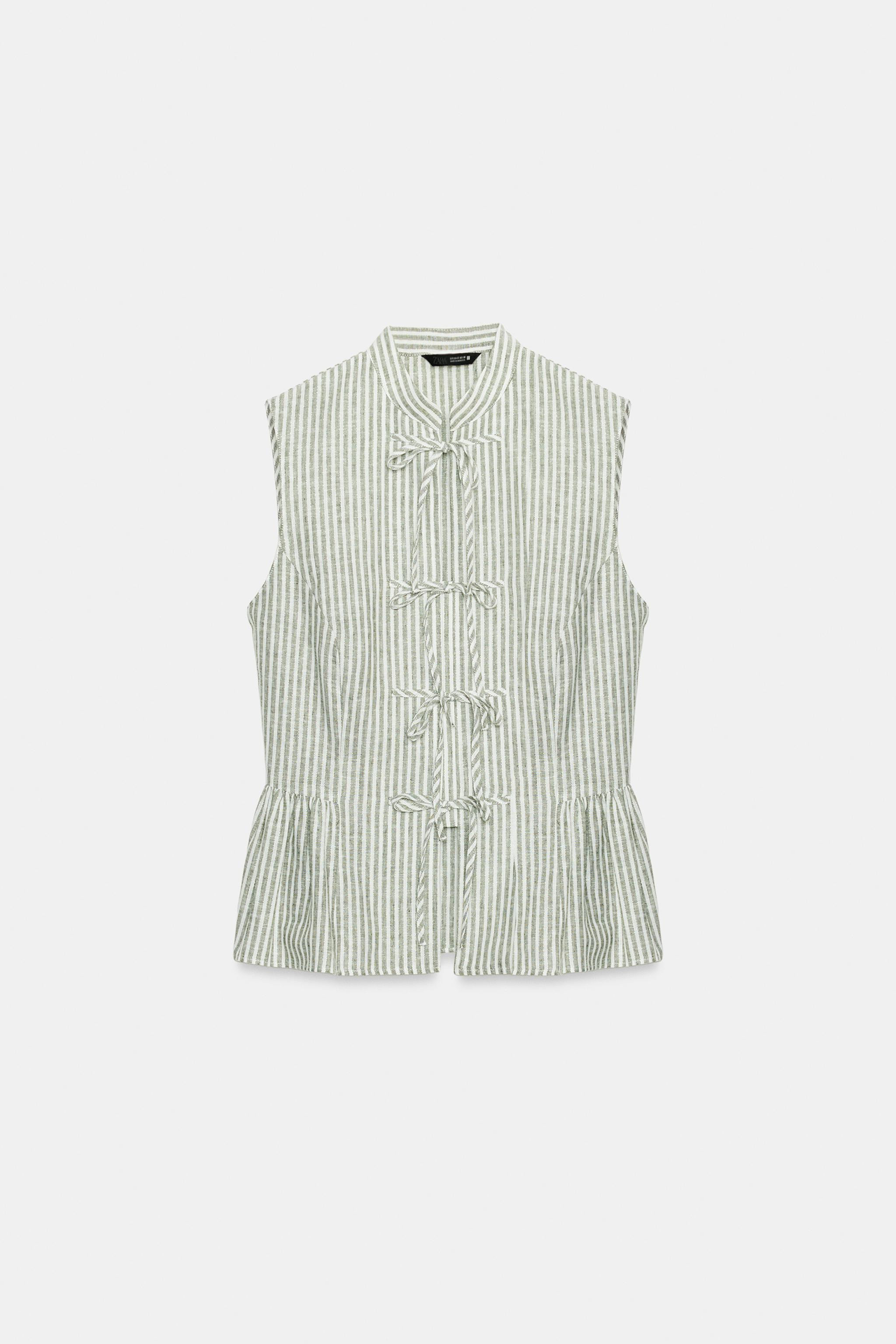 STRIPED METALLIC THREAD TIE TOP | Zara US