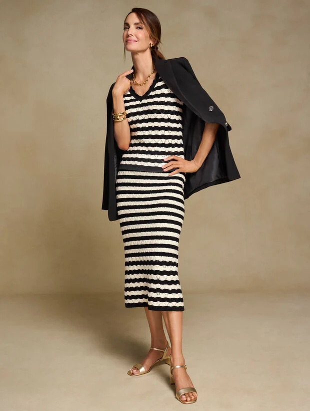 Pointelle Stripe Short Sleeve Sweater | Talbots