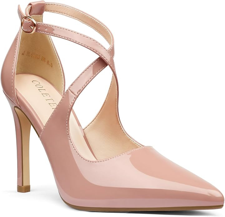 COLETER Womens 4" Pointed Toe D'Orsay Pumps Stilettos High Heel Crossed Ankle Strap Dress Shoes | Amazon (US)