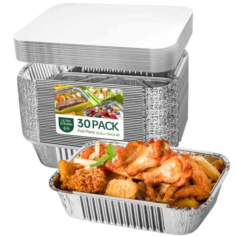 30 Count Aluminum Pans, Half Size Deep Steam Foil Pans with Covers Disposable Pans Disposable Foo... | Walmart (US)