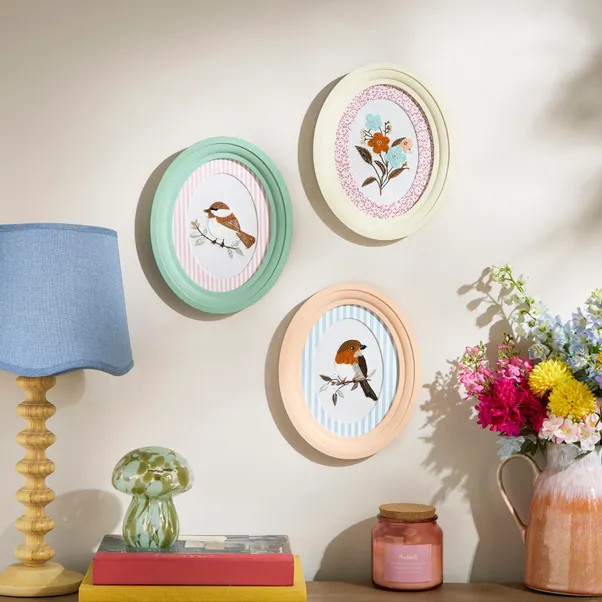Set Of 3 Vintage Emporium Birds & Flowers Embroidered Wall Art | Dunelm