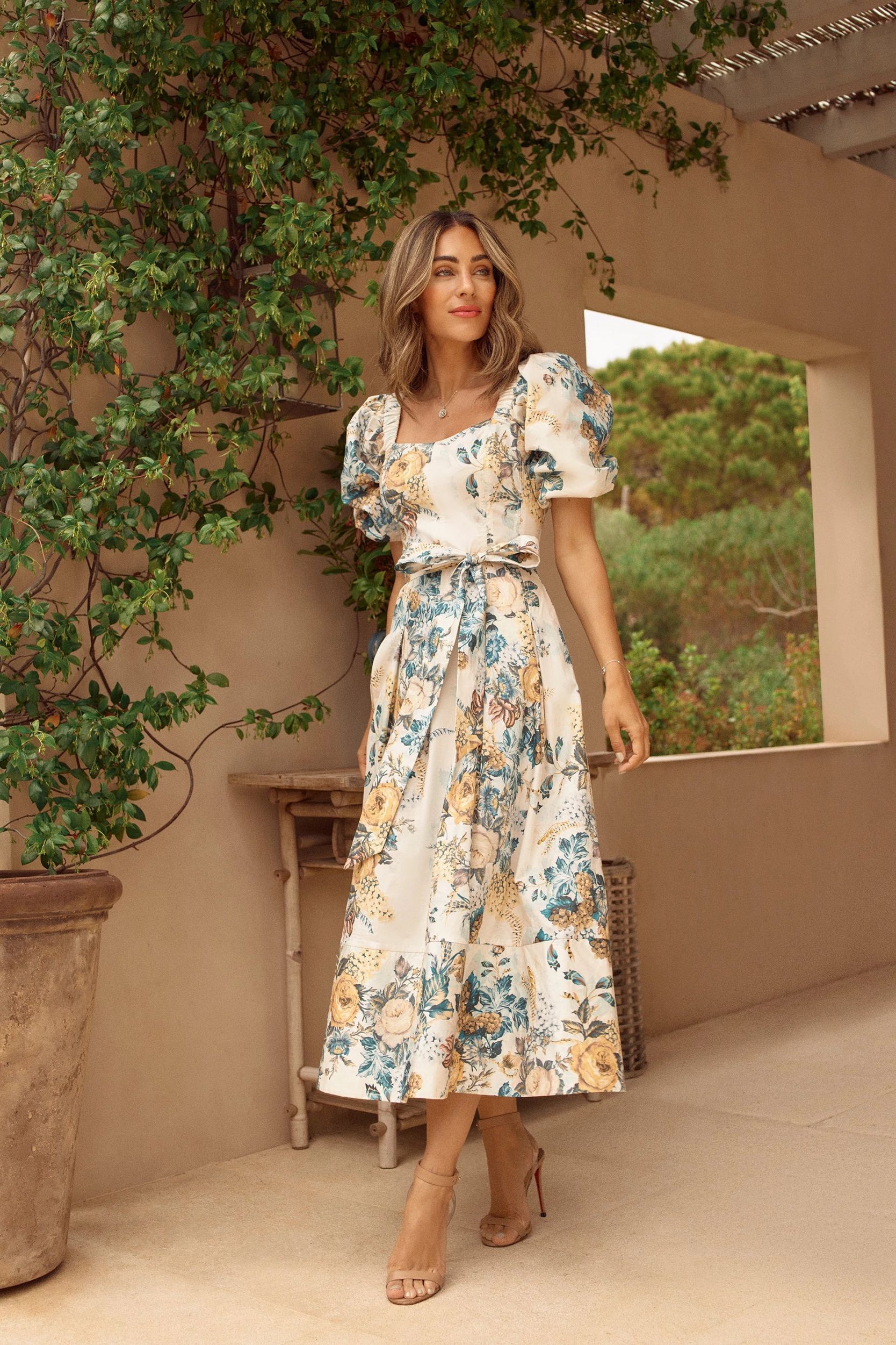 Lydia Millen Trailing Floral Cotton Sateen Midi Dress | Karen Millen US