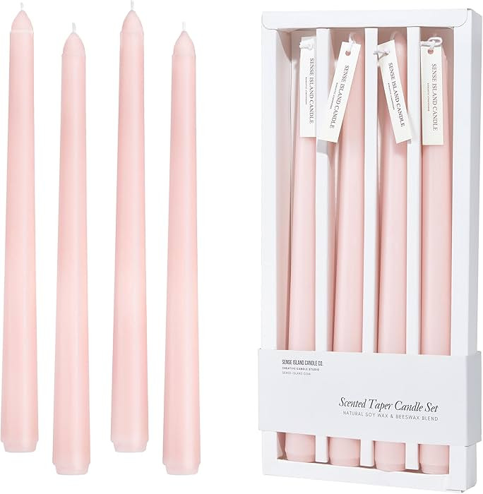 Pink Taper Candles 10'' Valentines Baby Pink Blush Candle Sticks Set of 4 | Rose Scented Natural ... | Amazon (US)