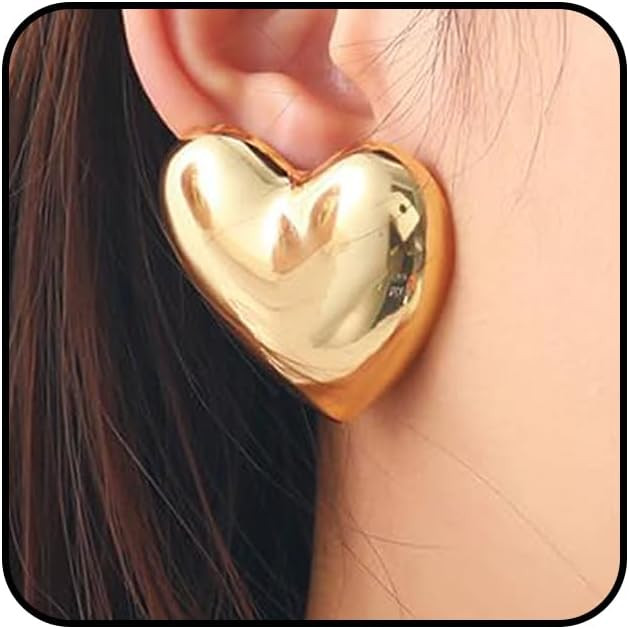 Gold Chunky Heart Statement Earrings for Women Minimalist Large Inflated Love Stud Drop Earring H... | Amazon (US)