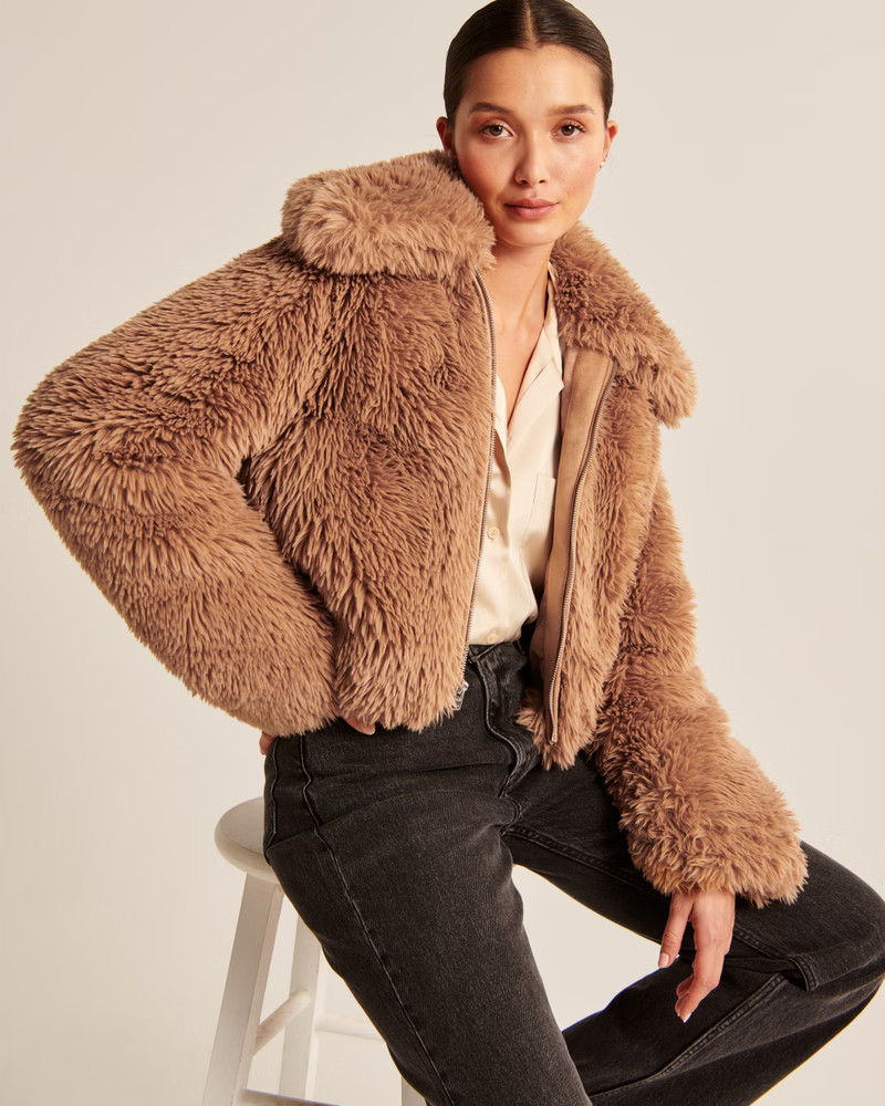 Drama Collar Faux Fur Coat | Abercrombie & Fitch (US)