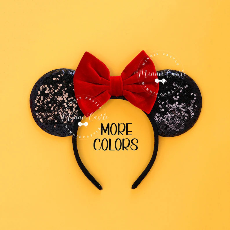 Mouse Ears Black Sequin Red Velvet Bow Headband Mickey Minnie Classic - Etsy | Etsy (Global)