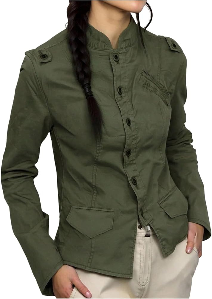 SweatyRocks Women's Button Down Fitted Work Jacket Shirt Mock Neck Long Sleeve Outdoor Fishing Hi... | Amazon (US)