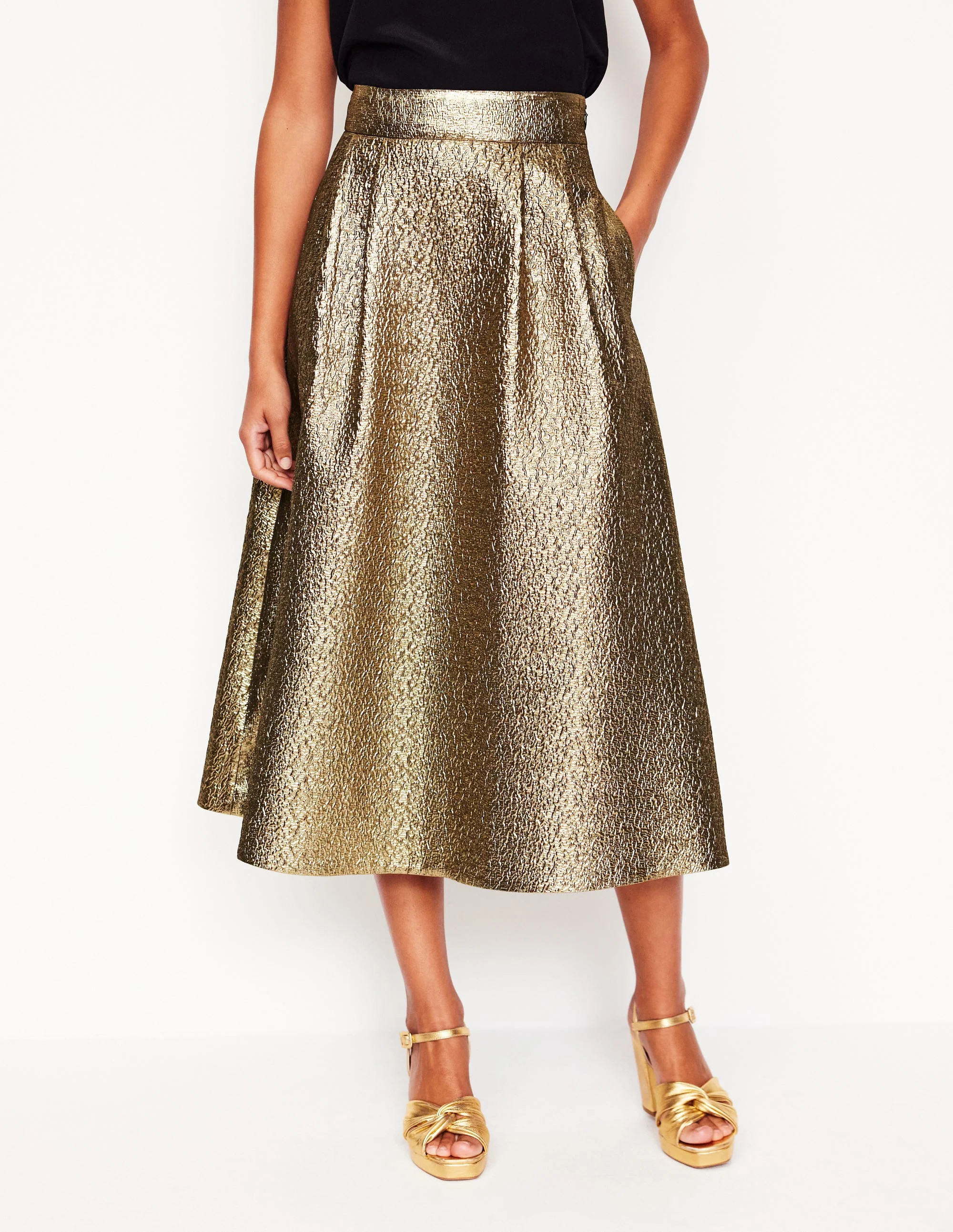 Angelica Jacquard Skirt-Gold | Boden UK