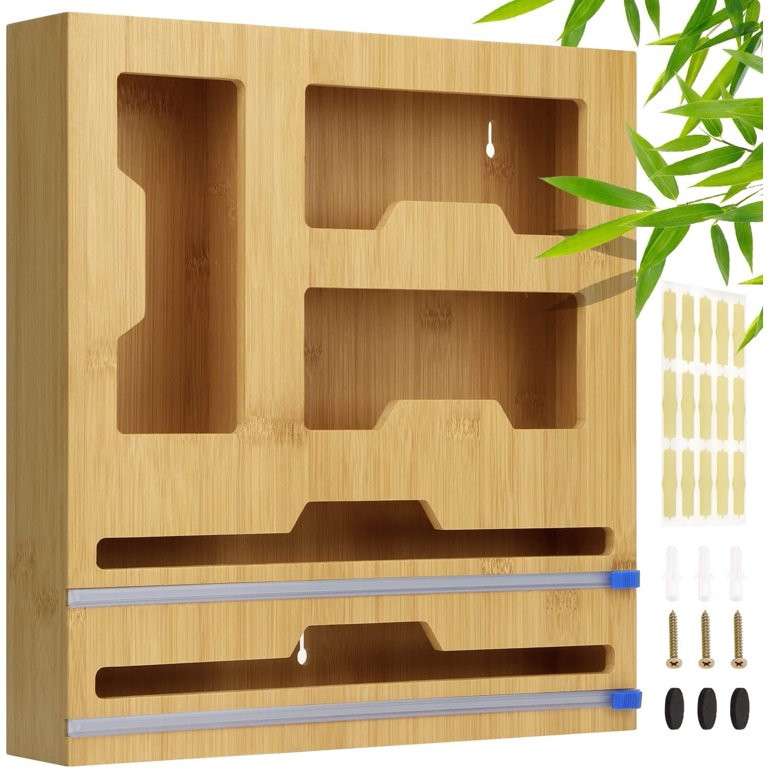 Wattne Bag Storage Organizer for Kitchen Drawer & Wrap Dispenser with Cutter, 5 in 1 Bamboo Organ... | Walmart (US)