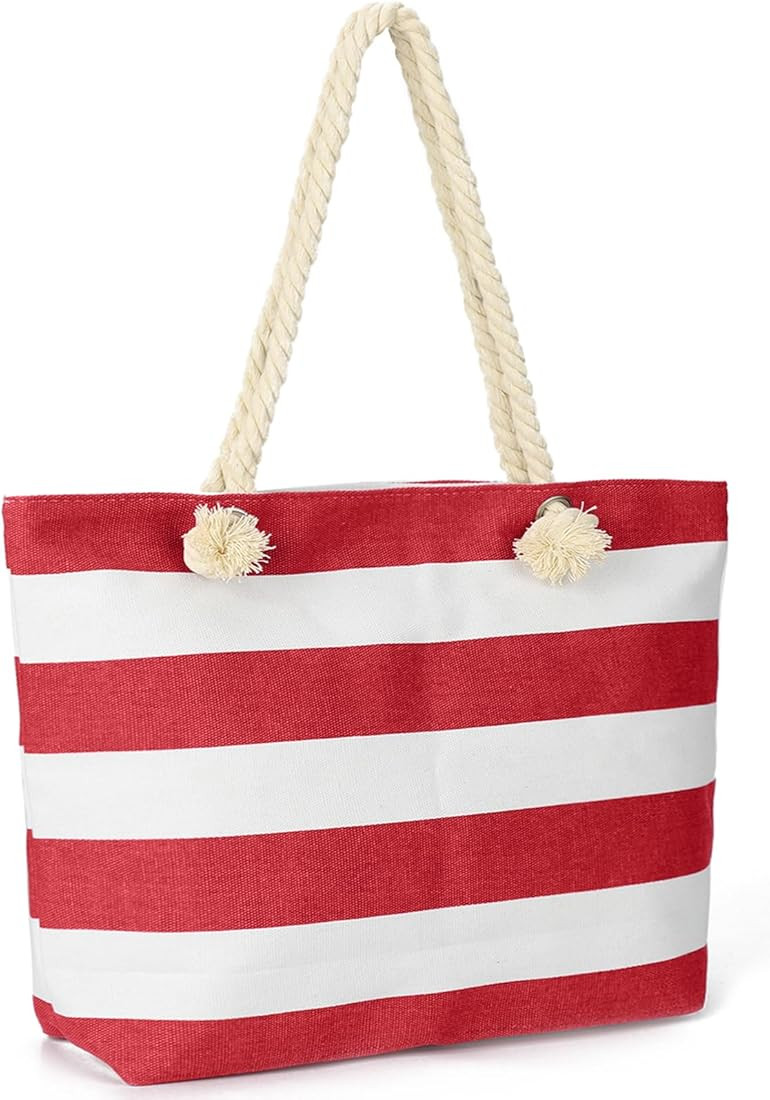 LAVTUG Canvas Beach Tote Bag for Women Waterproof Large Travel Beach Bags with Zipper Reusable Gr... | Amazon (US)