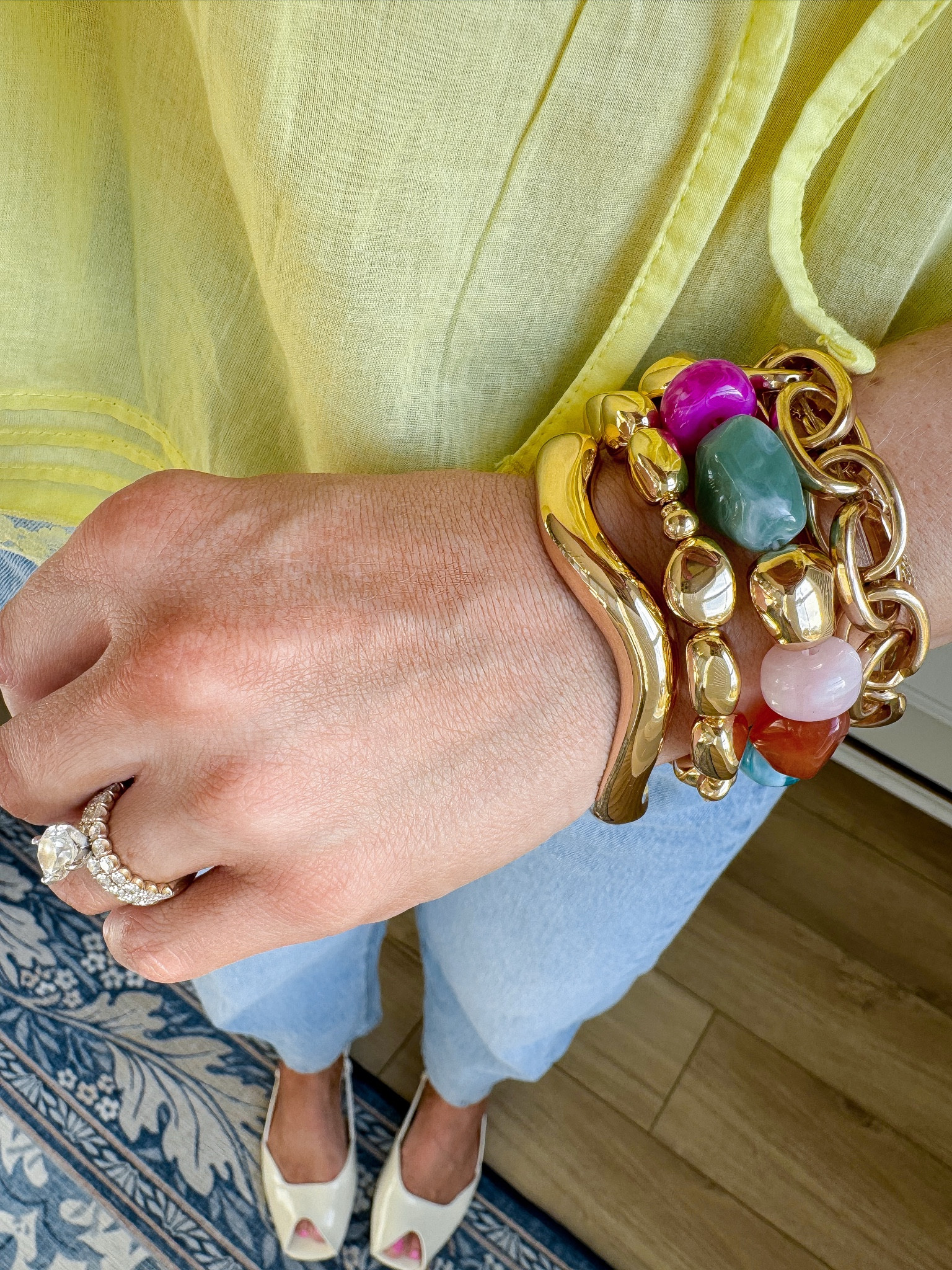 The bracelet stack of my dreams 😍✨ Walmart accessories are SO good right now.

Loving this mix of:
• chunky gold cuff
• bold chain bracelet
• colorful stone stretch bracelets

These are the perfect statement pieces to elevate a simple spring outfit — especially paired with denim and a bright top. They look designer inspired but are such an affordable find.

Walmart jewelry is officially having a moment 👏🏼

#WalmartJewelry #WalmartAccessories #StatementBracelet #SpringAccessories #AffordableStyle #WalmartFinds #EverydayStyle #LayeredJewelry #BudgetFriendlyFashion #MomStyle