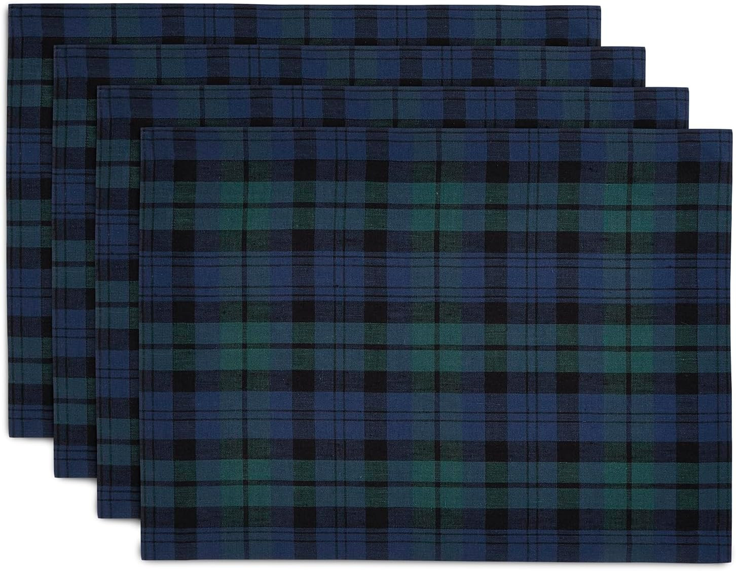 Solino Home Linen Blackwatch Placemats Set of 4-100% Pure Linen Christmas Blue and Green Plaid Pl... | Amazon (US)