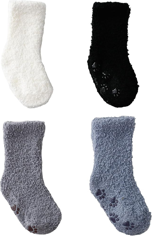 Ninecoo Baby Anti Skid Cozy Socks,Thick Warm Soft Infant Grippy Fluffy Socks,Toddler Fuzzy Kids G... | Amazon (US)