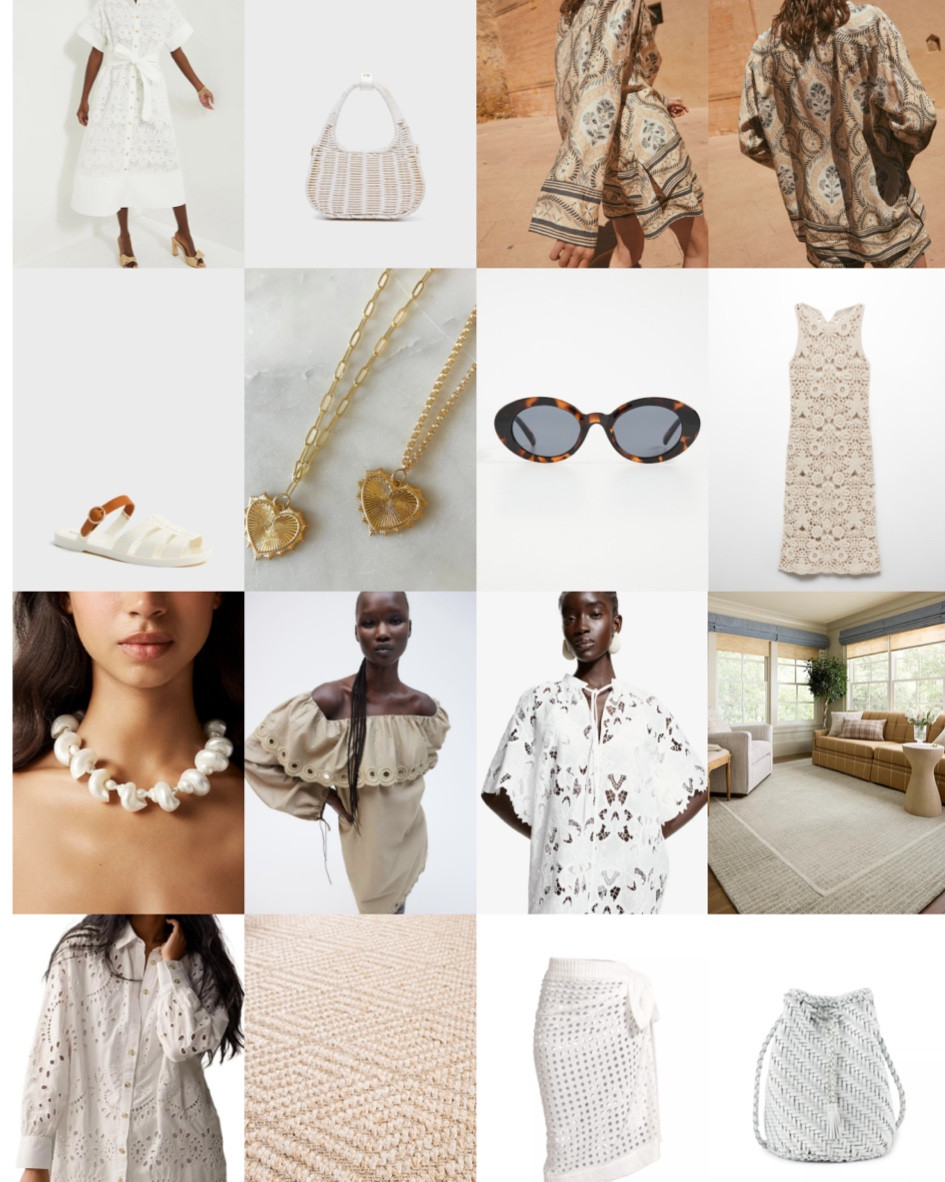 A few favorite finds and recent purchases! 

White dress, summer dress, rug, wicker bag, matching set, sarong, swimsuit, caftan, sunglasses, jellies, white dresses, summer finds 