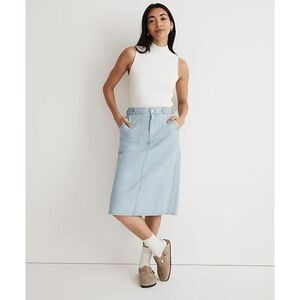 Madewell Denim Tab-Waist A-Line Midi Skirt in Lynnhaven Wash Size 24 | Poshmark
