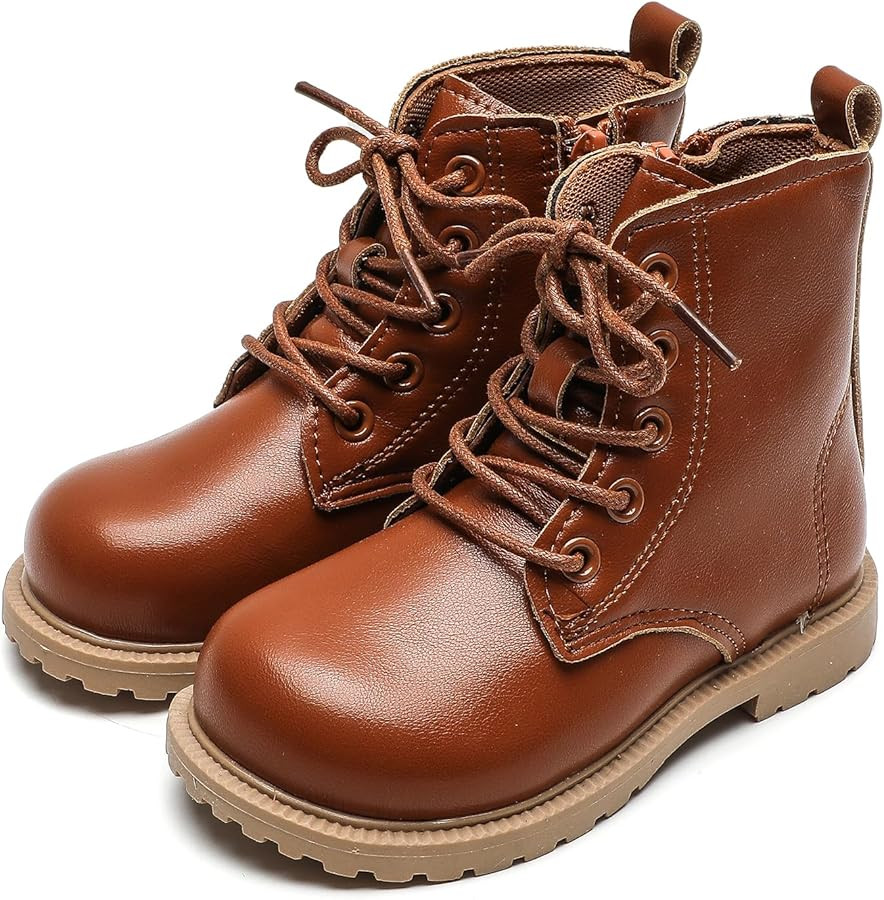 Komfyea Autumn Leather Combat Zipper Lace Up Boots （Toddler/Little Kids） Children Winter Ankl... | Amazon (US)
