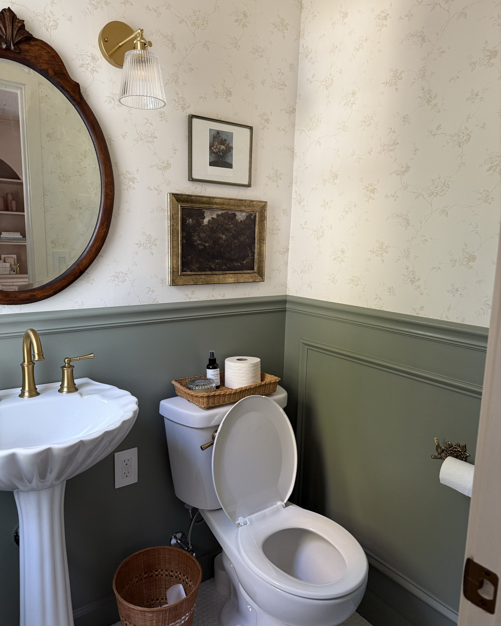 ✨ Bathroom Remodel Reveal ✨ We're blending modern elegance with traditional charm in this space! 🌿 Featuring Anthropologie brass accents for a timeless touch, stunning floral wallpaper, and Sherwin-Williams Evergreen Fog paint for that perfect earthy vibe. It's a mix of classic beauty and fresh modern design! 🛁💚 Ready to transform your bathroom? Shop my top picks linked below! #BathroomRemodel #AnthropologieHome #FloralWallpaper #EvergreenFog #BrassAccents #ModernTraditional #HomeDecor #InteriorDesign

#LTKHome #LTKFindsUnder100