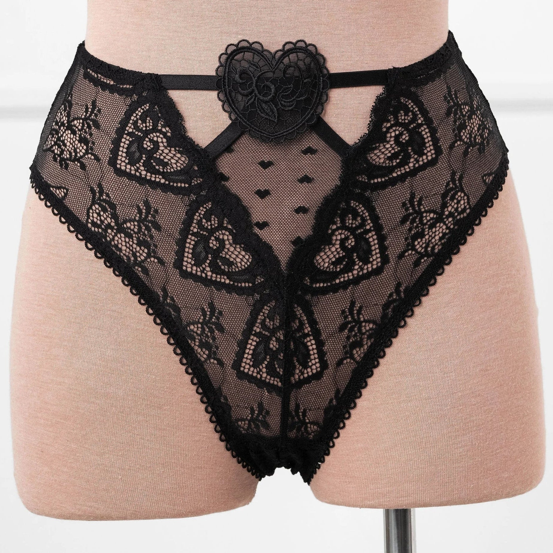 High Waist Lace Up Crotchless Panty - Black | Mentionables