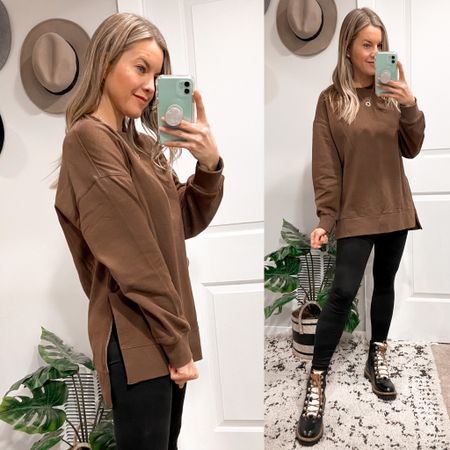 Obsessed with this cute tunic sweatshirt… with cozy leggings and boots today! This sweatshirt is 50% off today (ends at midnight). It comes in lots of colors… this is espresso. Lots of sizes in stock!

#LTKsalealert #LTKunder50 #LTKSeasonal