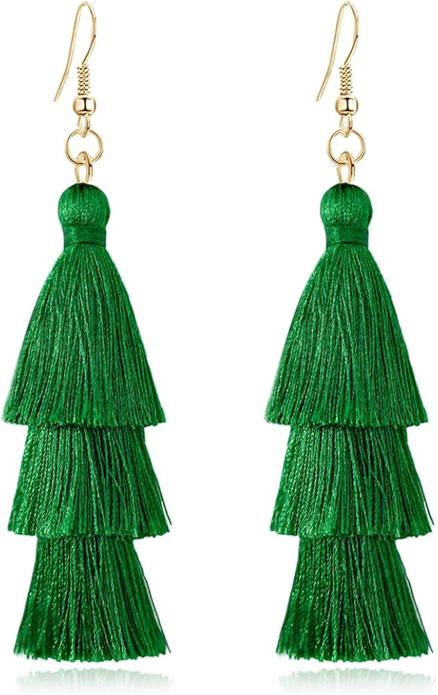 3 Tier Layered Colorful Tassel Earrings Bohemian Big Dangle Drop Fashion Jewelry Earrings for Wom... | Amazon (US)