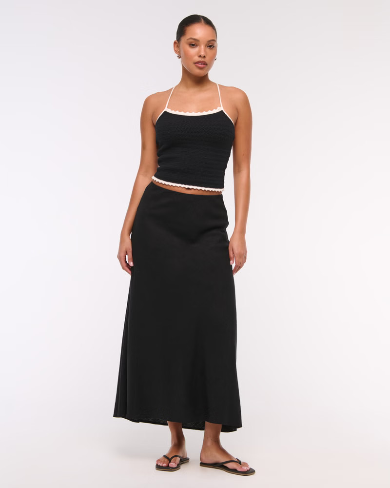 Mid Rise Linen-Blend Maxi Skirt | Abercrombie & Fitch (US)