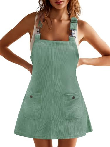 COCCKO Womens Jumper Dress Summer Casual Adjustable Strap Overall Dress A Line Skirtall Mini Dresses Green L | Amazon (US)