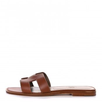 HERMES Box Calfskin Oran Sandals 38 Gold | FASHIONPHILE | Fashionphile