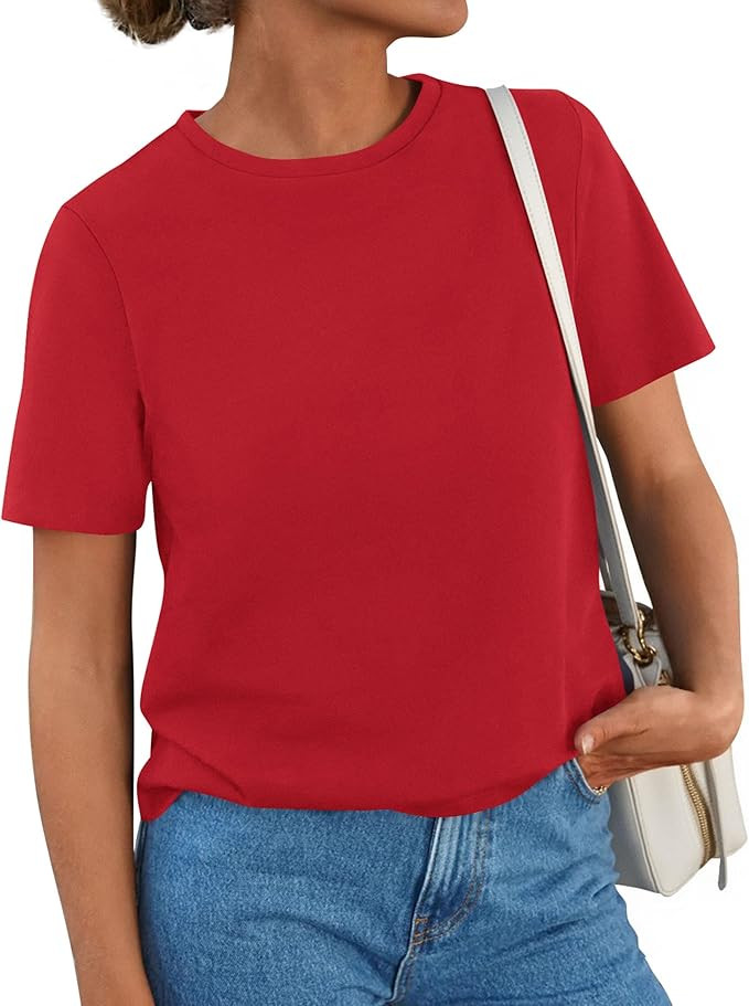 PRETTYGARDEN Womens Short Sleeve Tops Summer 2026 Casual Crewneck Cotton Basic Tee Shirts Fashion... | Amazon (US)
