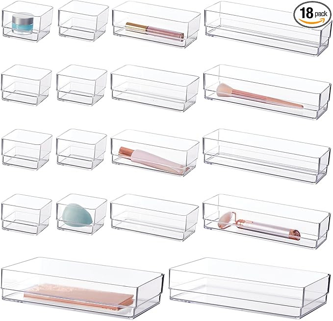 STORi SimpleSort 18-Piece Stackable Clear Drawer Organizer Set | Multi-size Trays | Makeup Vanity... | Amazon (US)