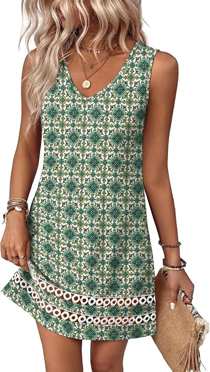 Summer Dresses for Women 2026 V Neck Sleeveless Lace Boho Dress Elegant Classy Spring Beach Vacat... | Amazon (US)