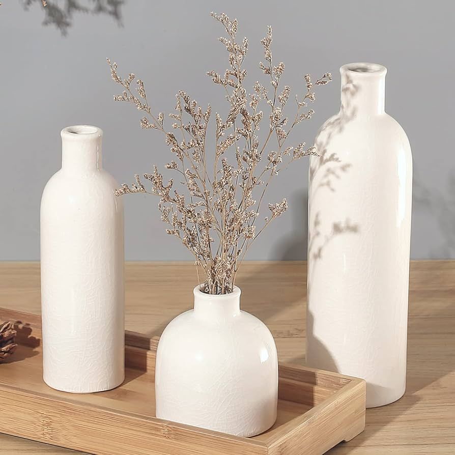 Perfnique Ceramic White Vase, Pampas Grass Vase Set of 3, Modern Boho Rustic Home or Living Room ... | Amazon (US)
