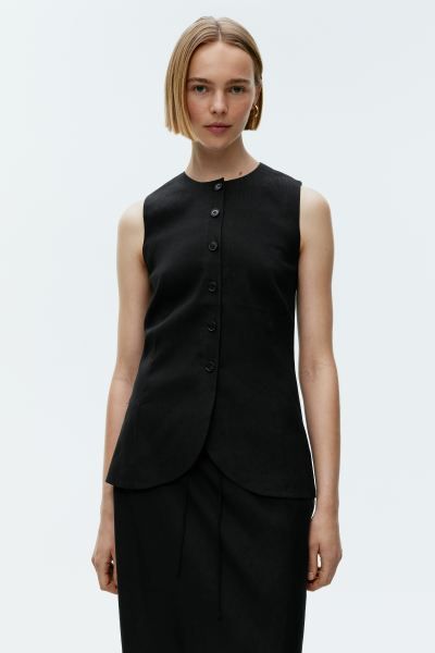 Linen-Blend Waistcoat - Black - Ladies | H&M GB | H&M (UK, MY, IN, SG, PH, TW, HK)