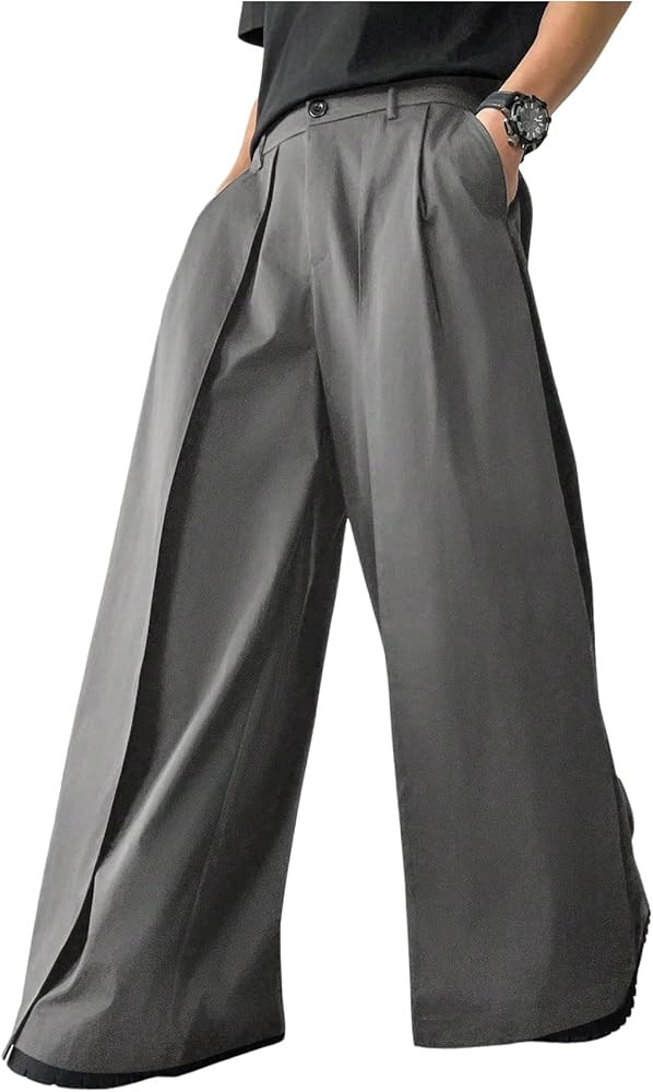 OYOANGLE Men's Baggy Wide Leg Pants Zipper Fly Pleated Trousers Business Casual Dress Pants with ... | Amazon (US)