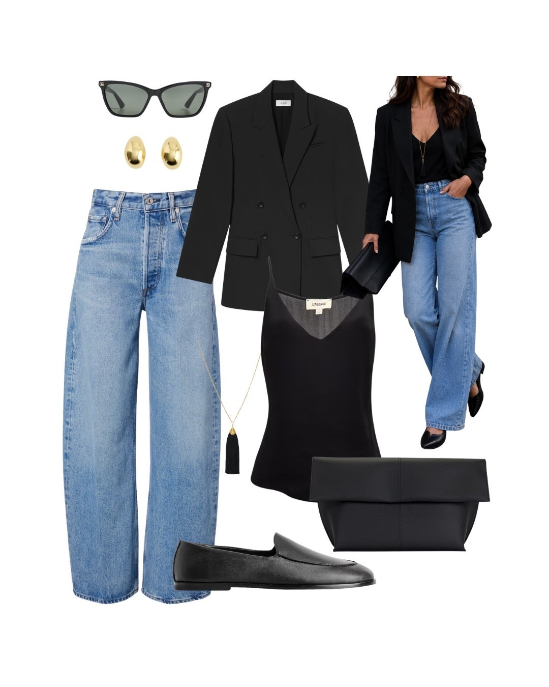 A forever outfit formula: black blazer + denim. 🖤 Classic, polished and so easy to wear.

black blazer outfit, jeans outfit, black and denim, classic outfit, chic casual style, elevated basics, minimalist fashion, transitional outfit, fall outfit, wide leg jeans, black cami, black loafers, everyday style, timeless wardrobe, polished casual, neutral outfit

#LTKootd #LTKOver40 #LTKWorkwear