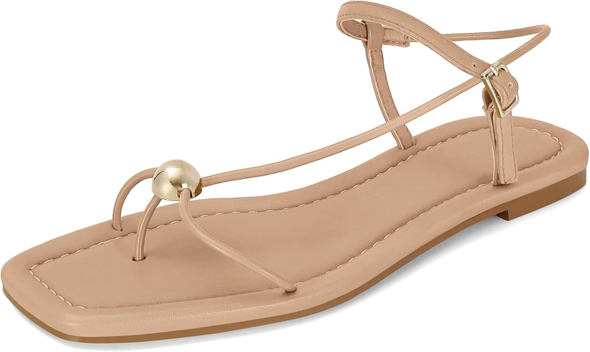 Strappy Flat Sandals for Women Comfortable Dressy Summer Beach Thong Flip Flop Slide Sandals with... | Amazon (US)