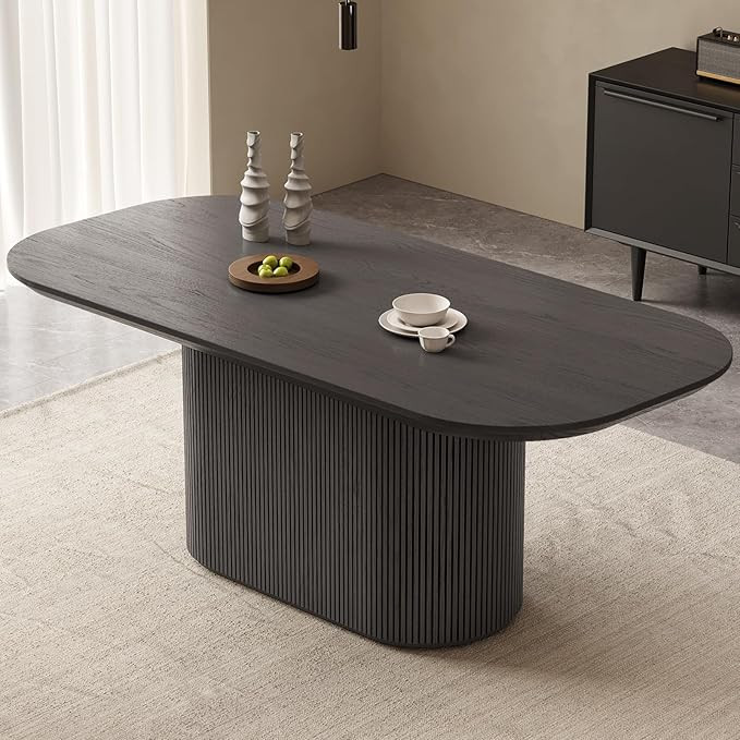 Extra Large Oval Dining Table - Grey with Wave Legs, Stable Frame, Heavy Duty for 4-8 People, Mod... | Amazon (US)