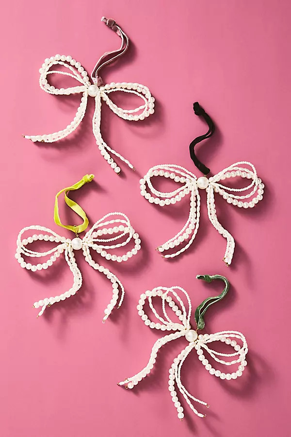 Pearled Bow Ornaments, Set of 4 | Anthropologie (US)