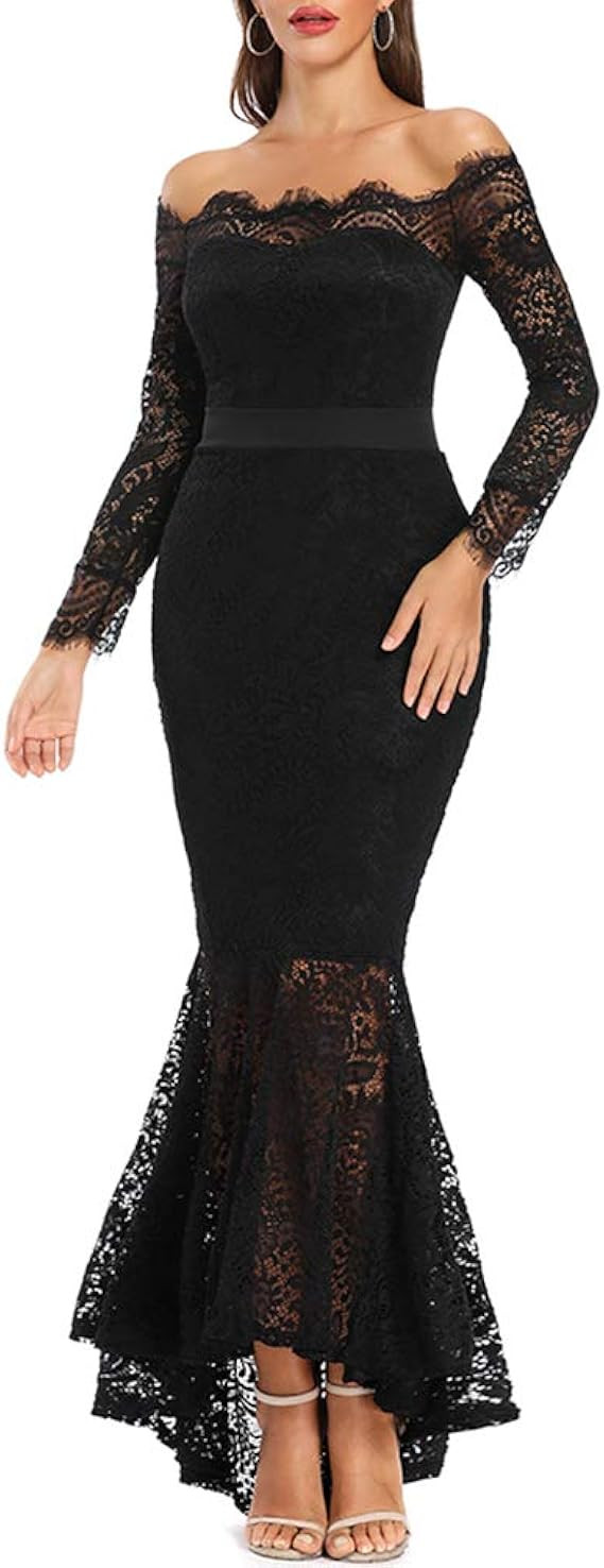 LALAGEN Women's Floral Lace Long Sleeve Off Shoulder Wedding Mermaid Dress | Amazon (US)