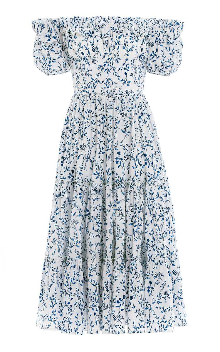 Banana Acacias-Printed Cotton Poplin Off-The-Shoulder Midi Dress | Moda Operandi (Global)