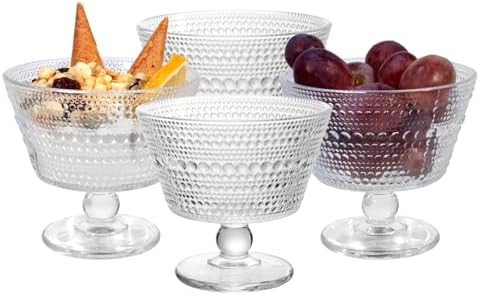 Glass Dessert Bowls Breakfast Cups,Dessert cups Set of 4, 9oz Glass Ice Cream Sundae Cups，Glass... | Amazon (US)