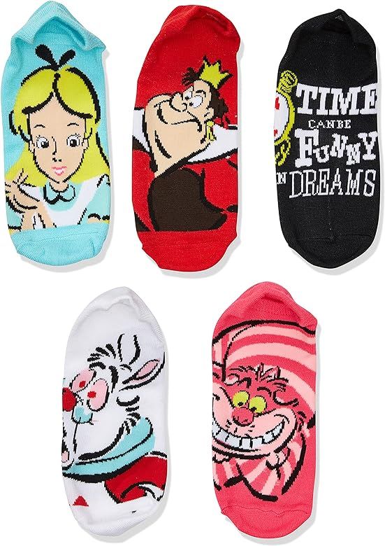 Disney Women's Alice in Wonderland 5 Pack No Show Socks | Amazon (US)
