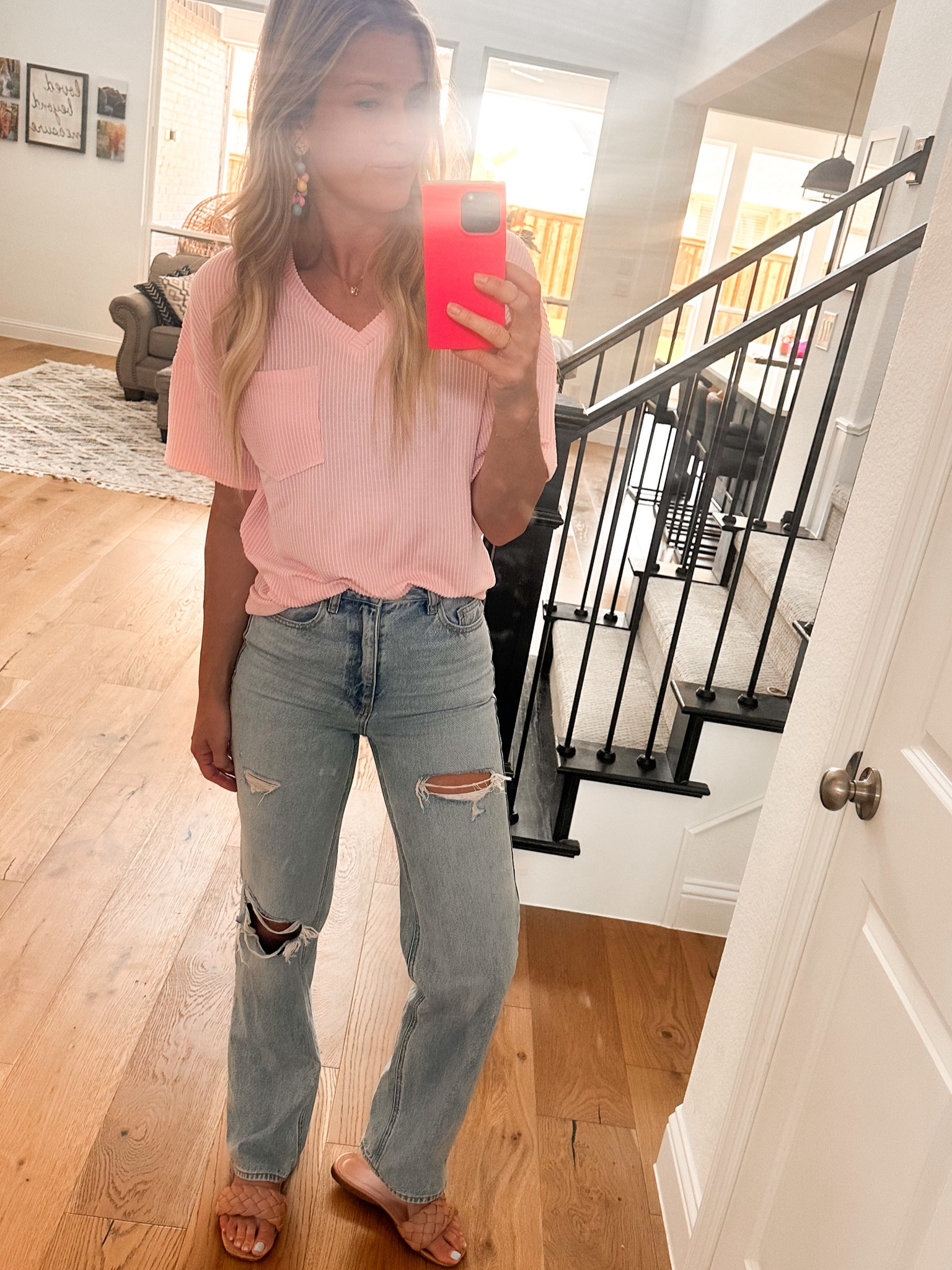 Jeans | waffle shirt | sandals 

#LTKWorkwear #LTKBacktoSchool #LTKOver40