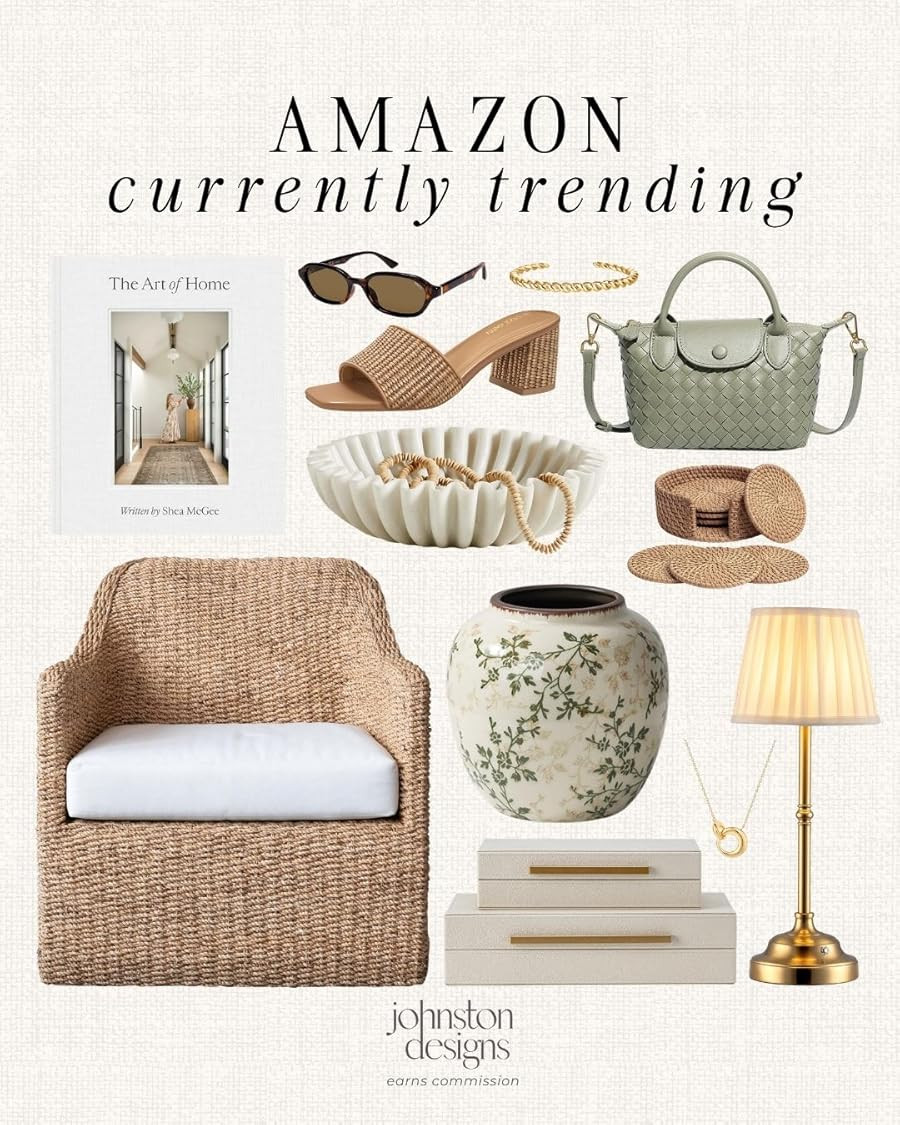 Amazon currently trending finds with chic home decor, woven textures and easy everyday accessories. 🤍

Amazon currently trending, Amazon home finds, woven accent chair, floral vase, cordless table lamp, decorative storage boxes, scalloped bowl, coffee table book, woven coasters, green handbag, block heel sandals, tortoise sunglasses, gold bracelet, pendant necklace, neutral home decor, chic Amazon finds 

 #LTKootd #LTKHome