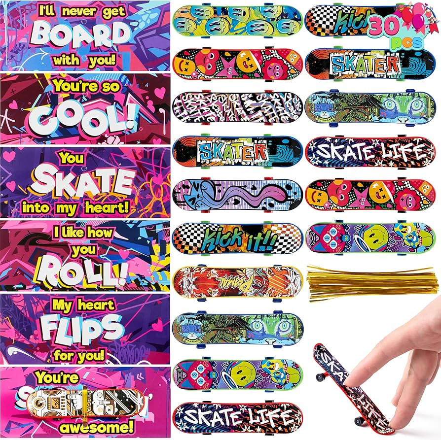 JOYIN 30 Packs Valentine's Day Mini Finger Skateboards with Cards, Classroom Exchange Gift for Ki... | Amazon (US)